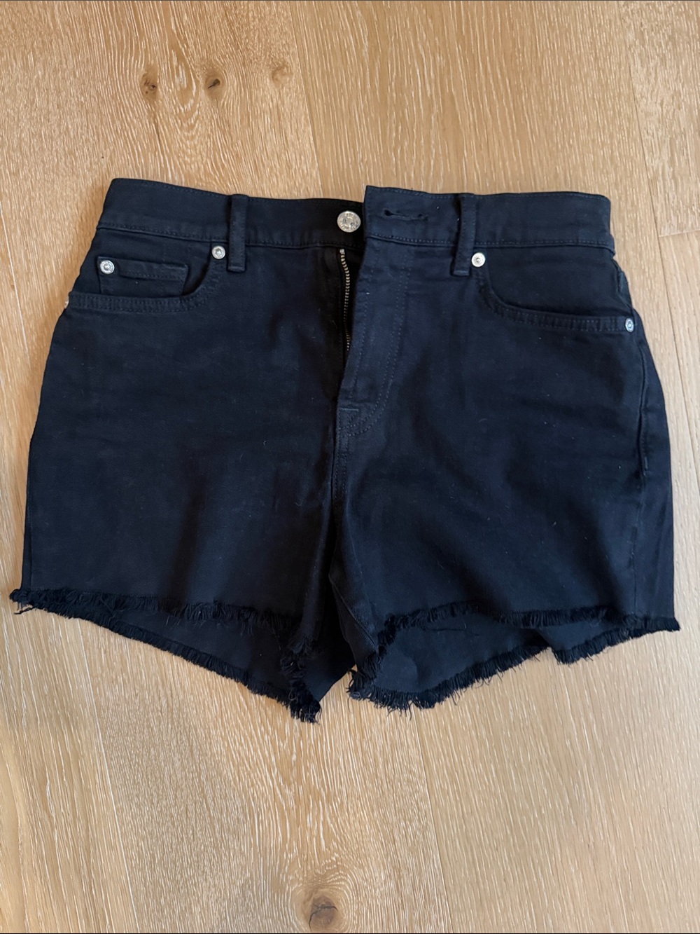 7 For All Mankind Black Frayed Hem Denim Shorts